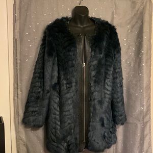 “NMDJ” - Size M - Blue fake fur knee length coat!
